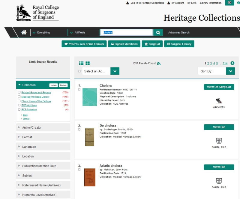 Search results from Heritage Collections
