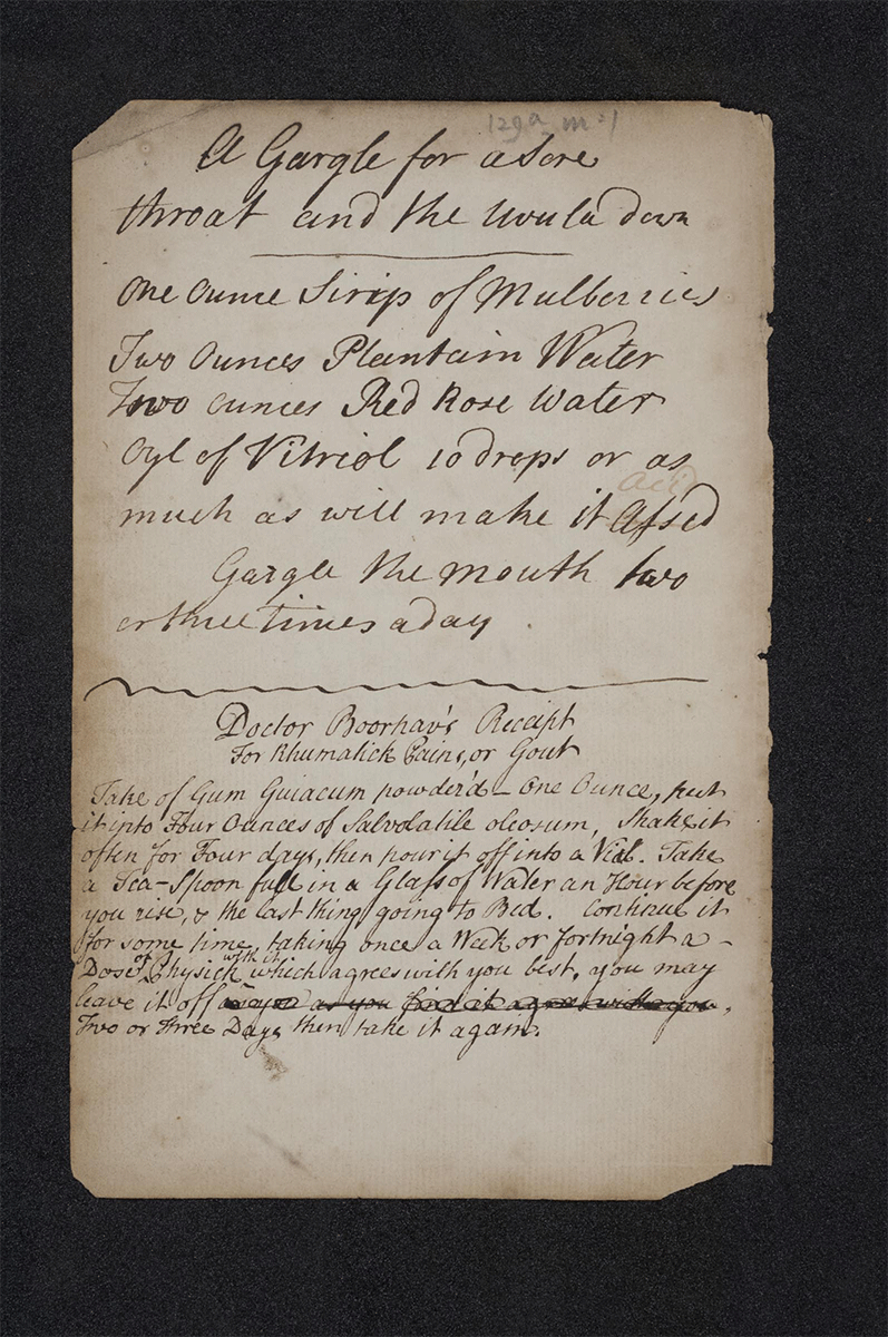 Page from 18th century recipe book