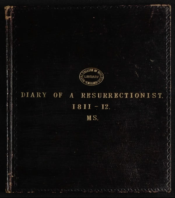 Brown leather book cover reading 'Diary of a resurrectionist. 1811-12. MS.'