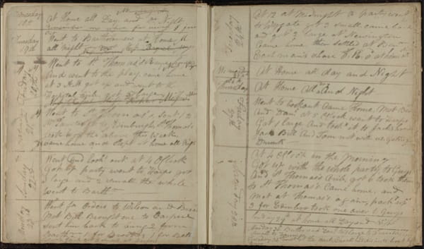 Two pages of hand-written notes, split into sections by horizontal lines