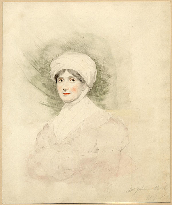 Head and shoulders portrait of a woman in late 18th century dress