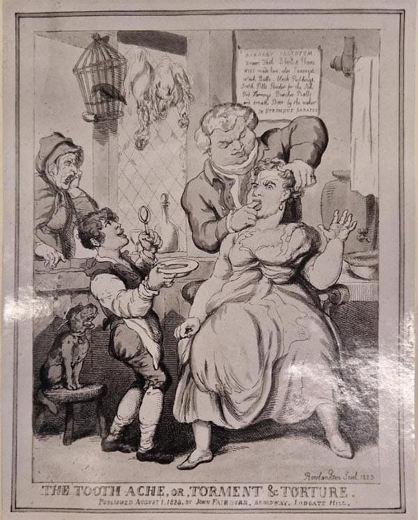An engraving, described in the main text of this post, captioned 'The Tooth Ache, or, Torment & Torture. Published August 1, 1823, by John Fairburn, Broadway, Ludgate Hill.'
