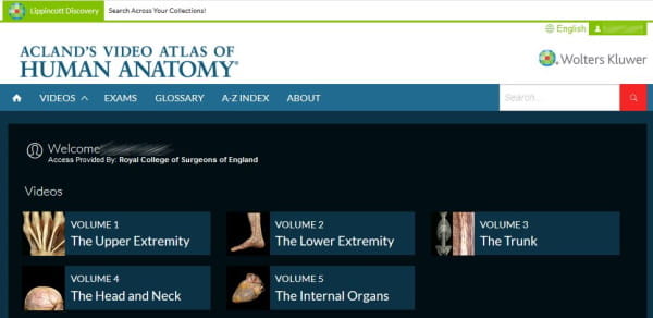 Acland's Video Atlas of Human Anatomy: main menu
