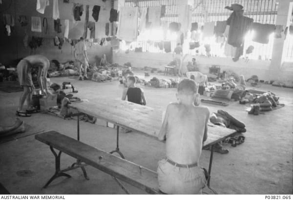 Julian Taylor 6: Australian prisoners of war (POW) inside one of the blocks of the British Army's Selarang ...
